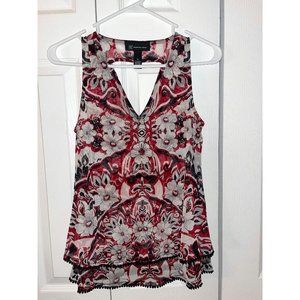 INC Red White Black Floral Layered Chiffon Blouse Sleeveless